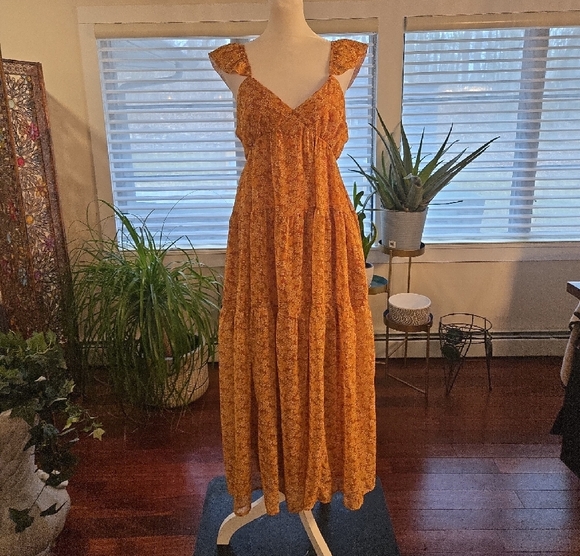 NWT Madewell Ruffled Floral Boho Cottagecore Maxi Dress Brown Orange Size 2 - Picture 1 of 8